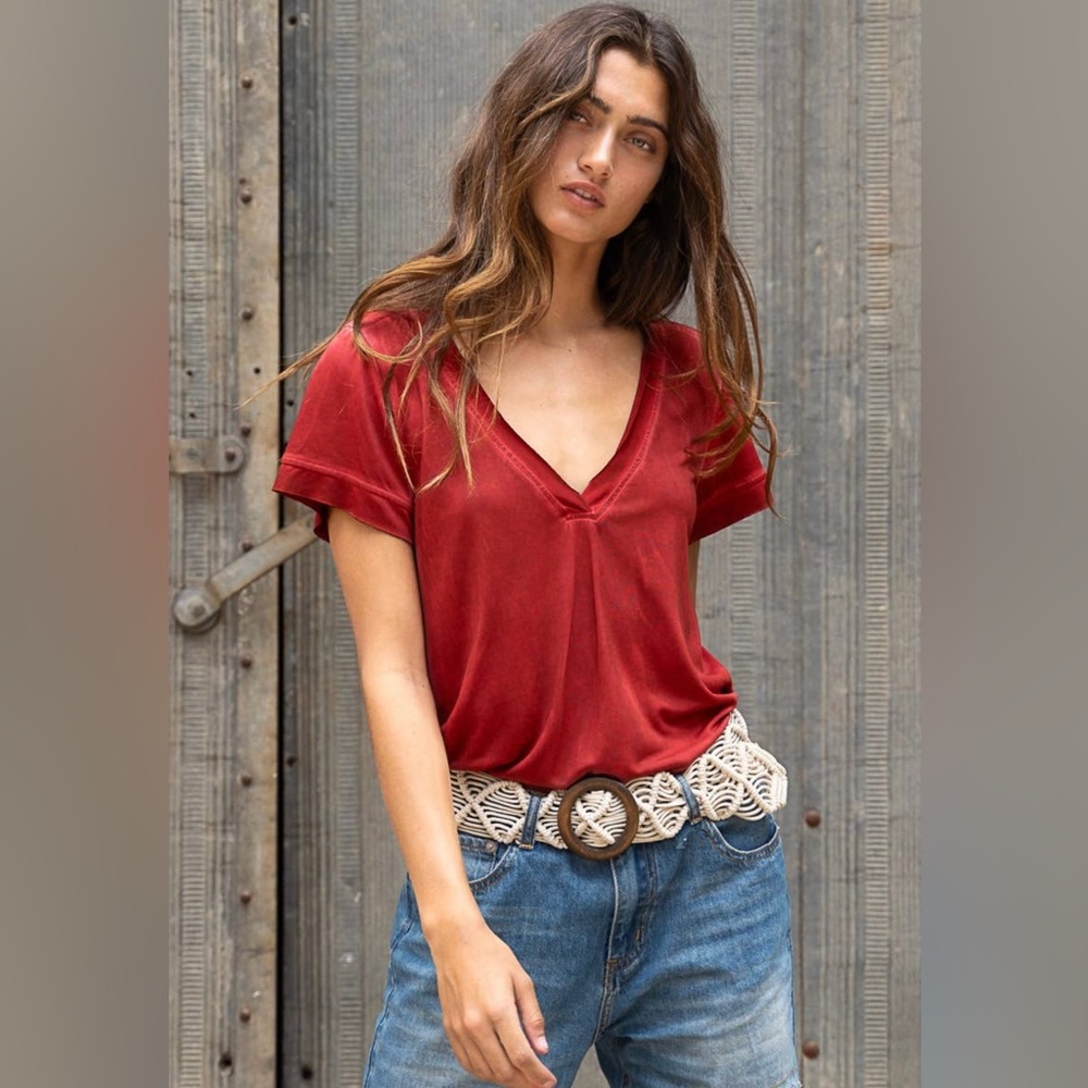 The Necessary Long Line Loose Fit Deep V Tee NWT